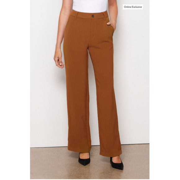 SANCTUARY NWT Noho Split Hem Dress Trouser Pant in Warm Dark Khaki // 26 - Picture 1 of 12